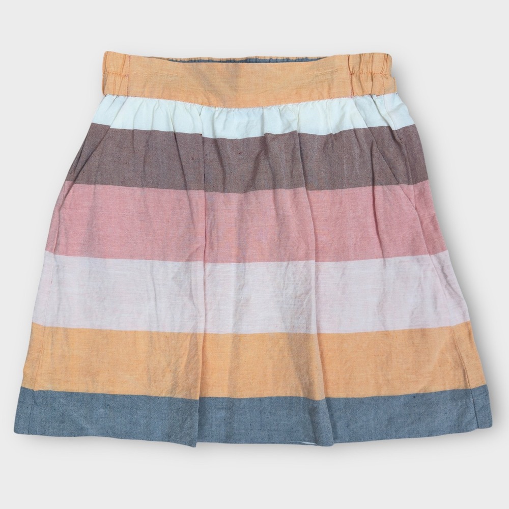 Ann Taylor LOFT Striped Mini Skirt Women XS Multicolor Linen Blend Pockets